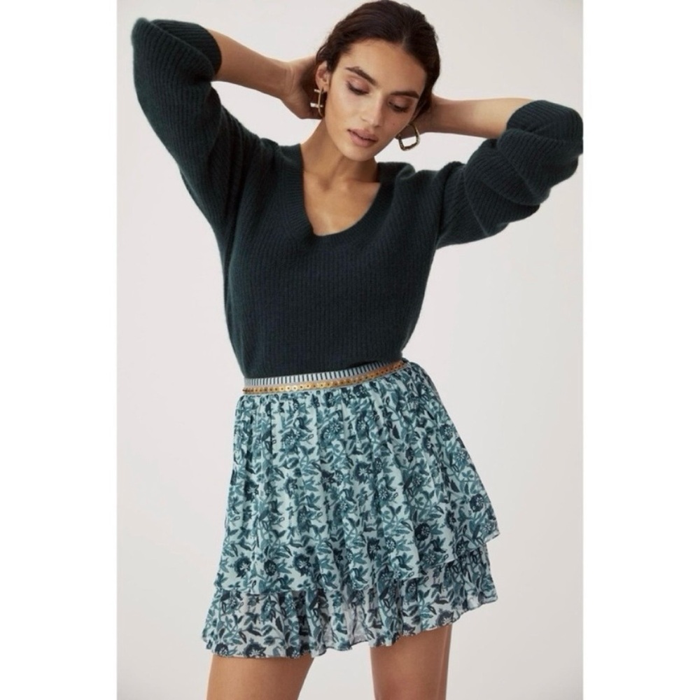 Anthro Nikasha Floral Tiered Skirt Whimsical Ruffle Hem Ethereal Fairy